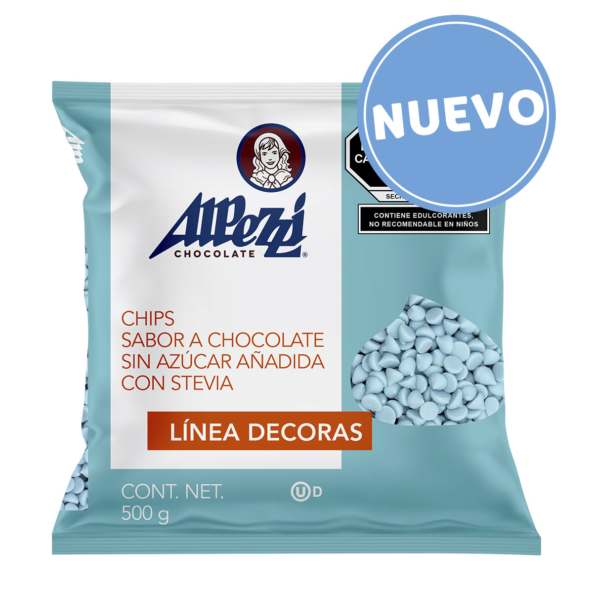 Chispa Alpezzi sabor a chocolate azul pastel sin azúcar 500g