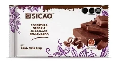 Marqueta Sicao sabor a chocolate semiamargo 5kg.